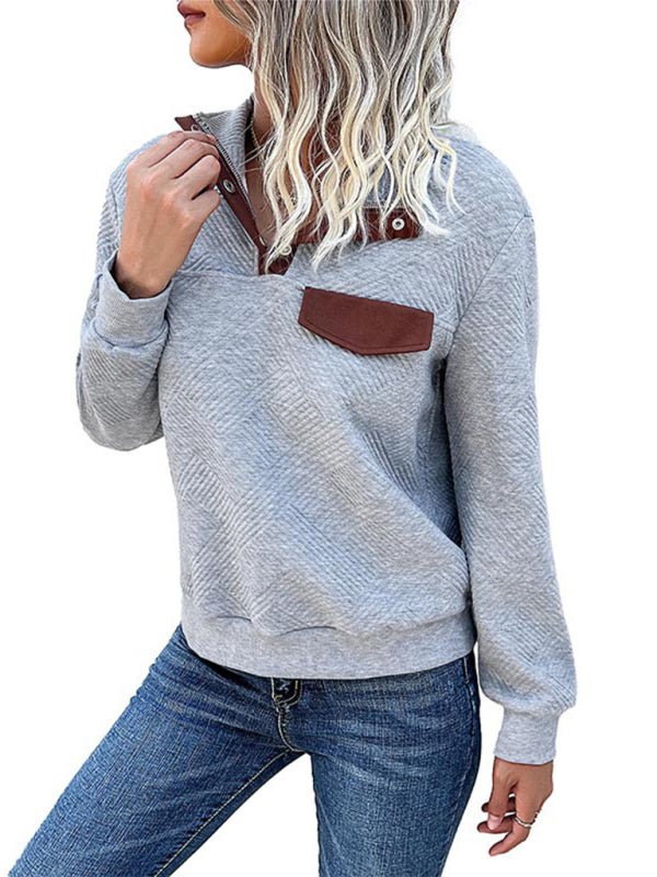 New women's long - sleeved lapel open button solid color sweater - Outerwear